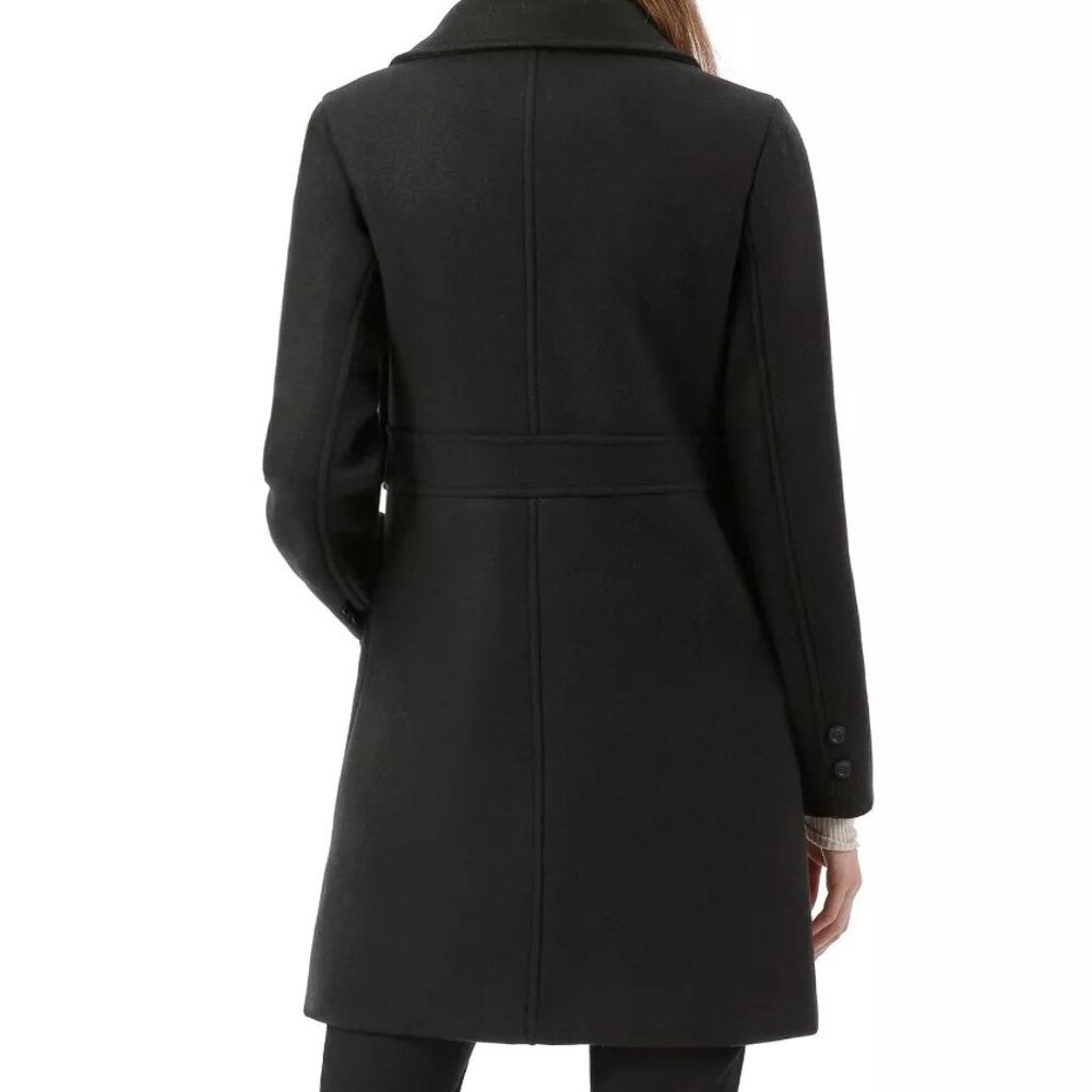 Allegra K Women's Notched Lapel Long Sleeves Double Breasted Mid-Length Coat - Picture 3 of 13